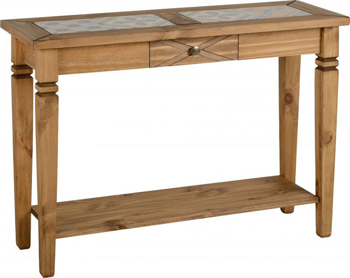 Salvador Tile Top Console Table in Distressed Waxed Pine